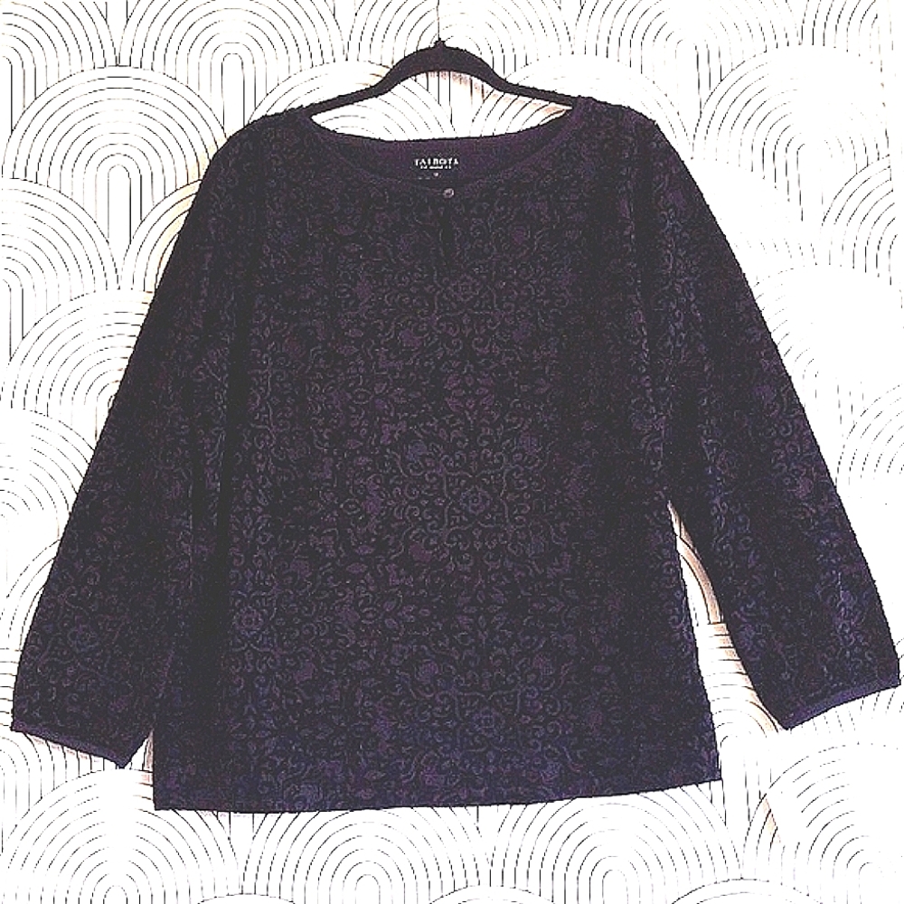 Talbots Black Floral Long Sleeve Top